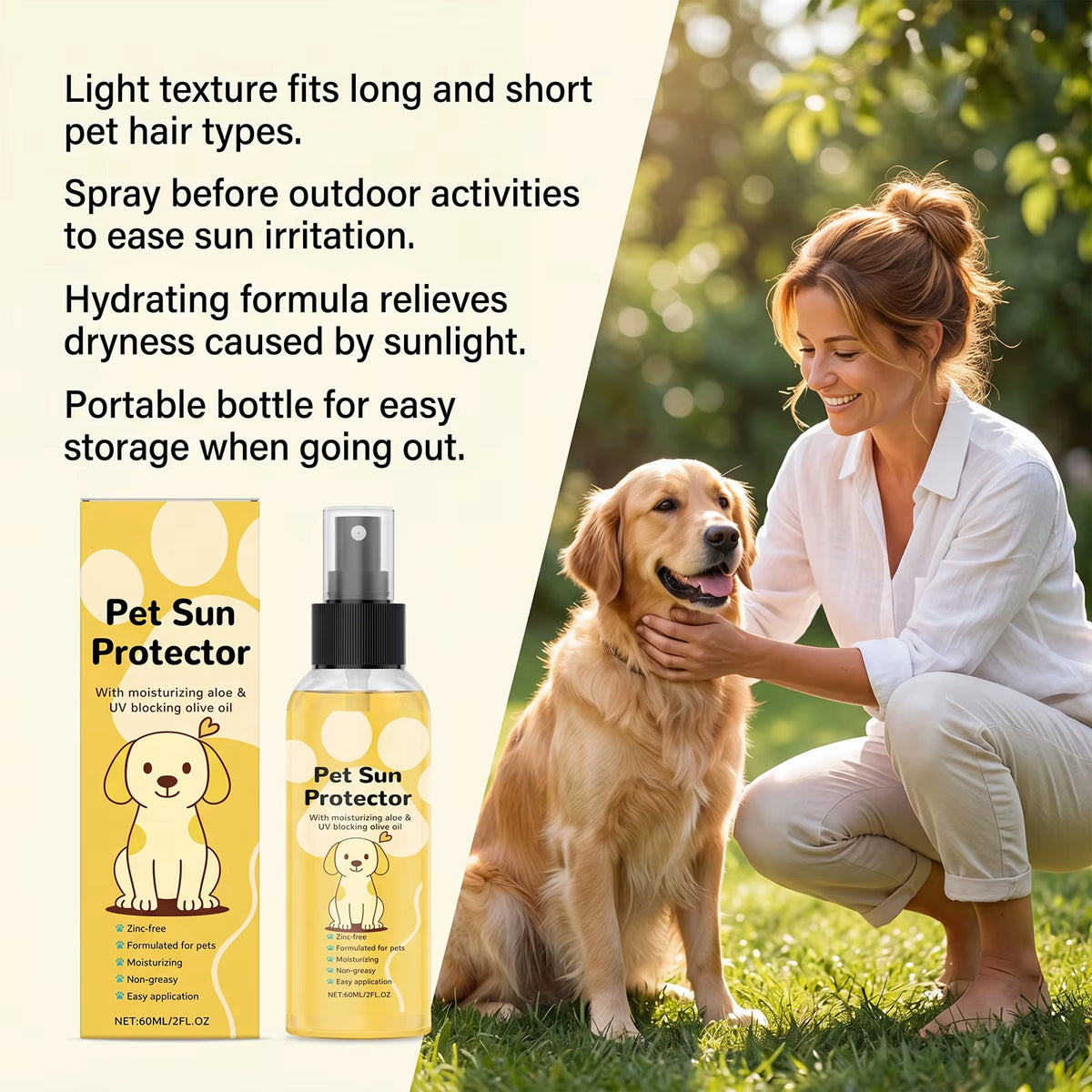 Wanderpaw dog sunscreen spray shown with a dog and cat